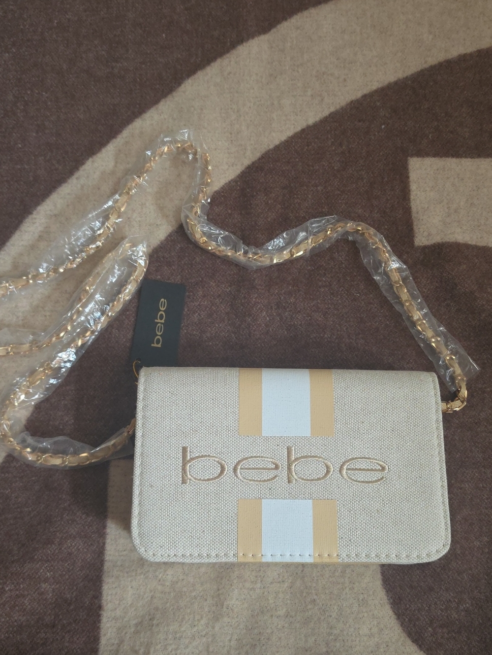 NWT bebe Gold,tan & White Crossbody Bag